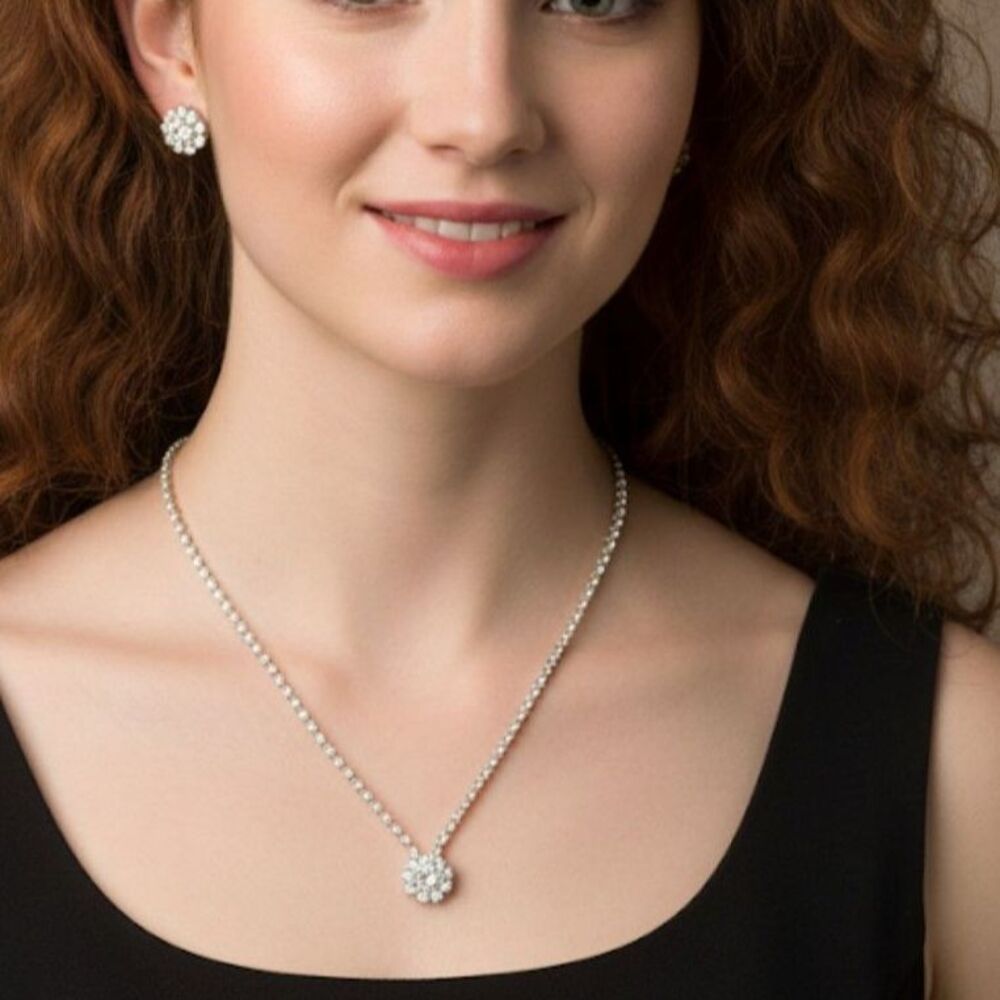 Sparkling Austrian Crystal Necklace Earring Set  Perfect for Weddings Proms Gift